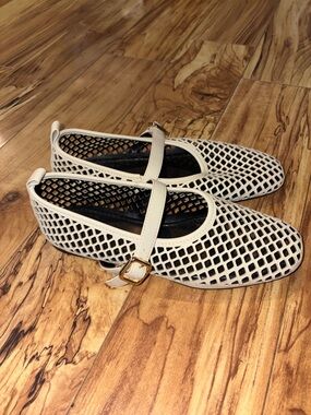 H&M Cream Mesh Mary Jane Flats with Gold Buckle
